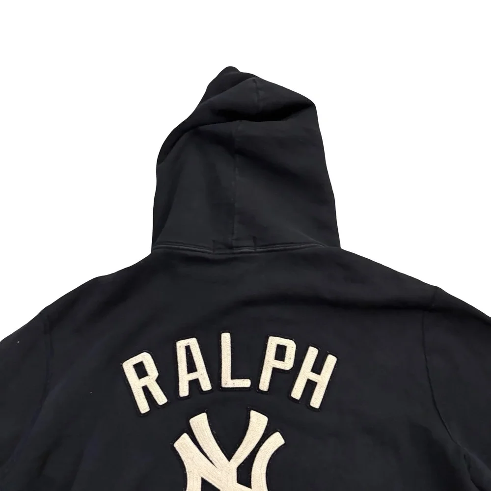 Polo Ralph Lauren x MLB NY Yankees Navy Blue Chenille Patch Hoodie Mens Small